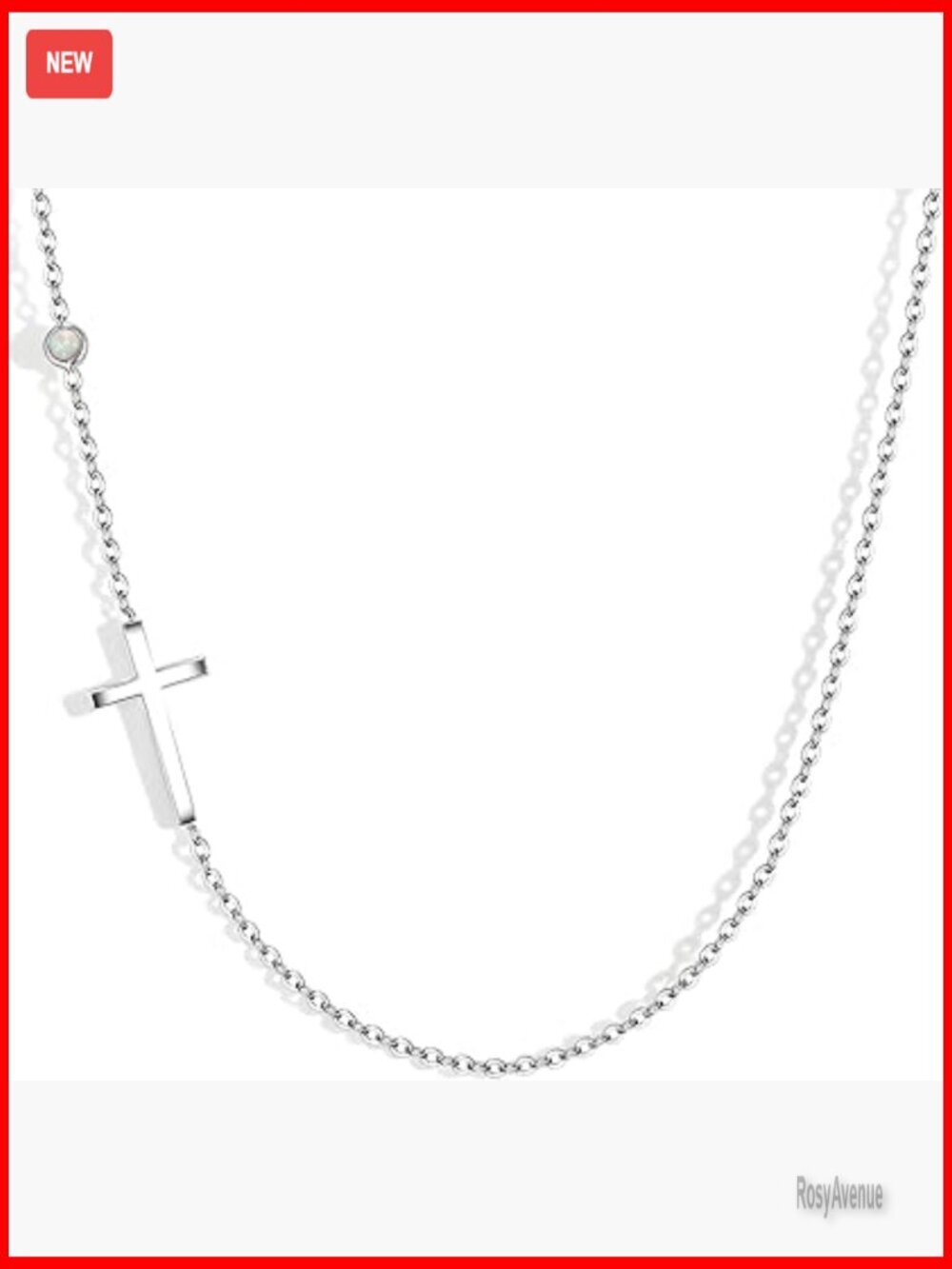 Sterling Silver Sideways Cross Necklace with Created Opal 18" Adjustable